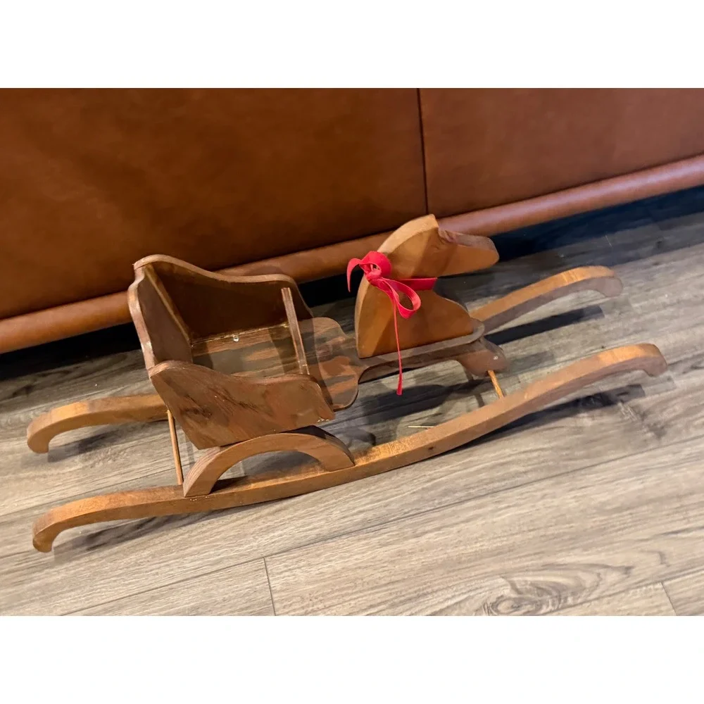 Vintage Wooden Rocking Horse Sleigh Christmas Tabletop Decor
